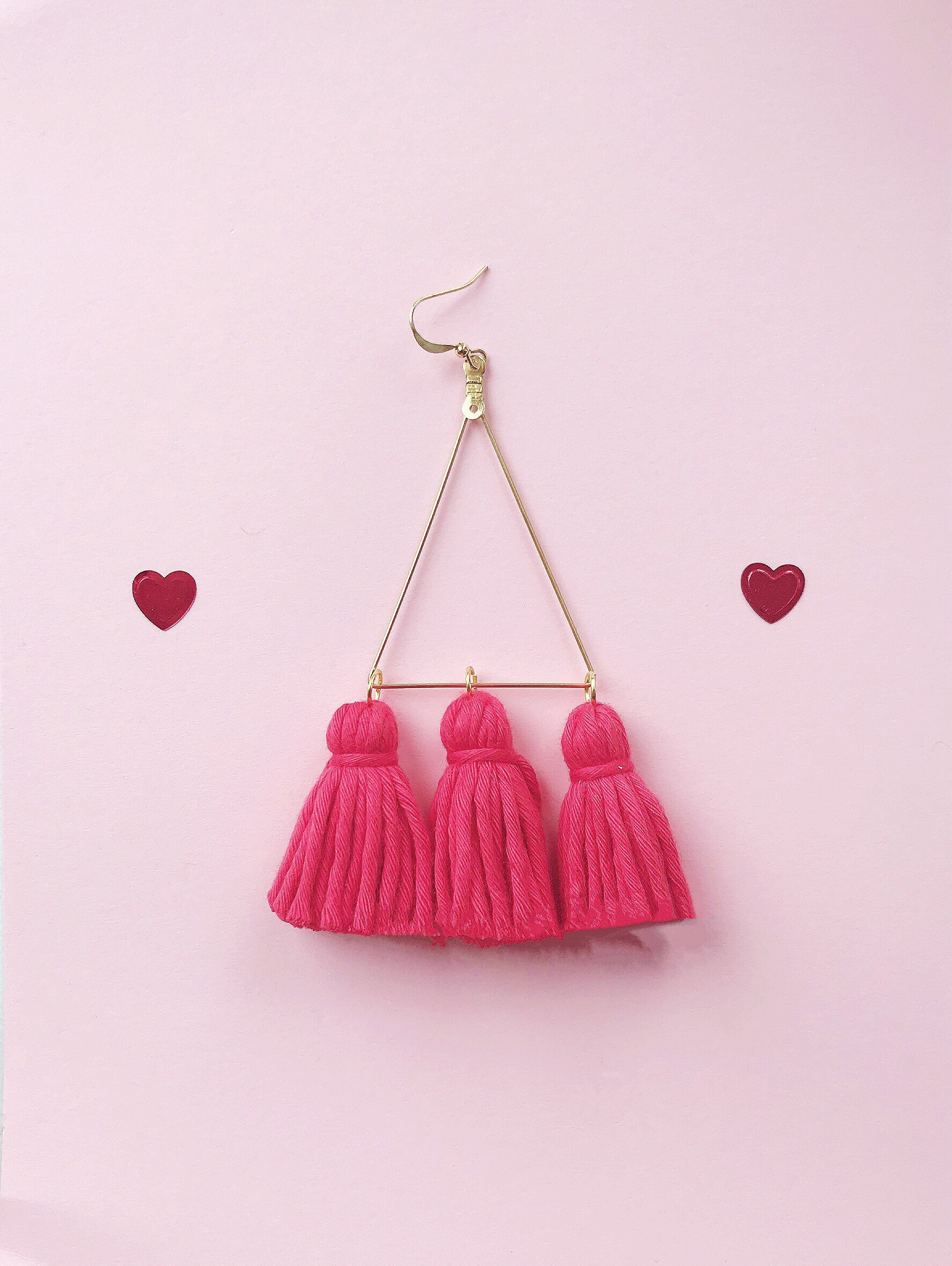 Ru | Red Tassel Earrings Triangle Statement Tassels Festival Bohemian von CottonCrowd