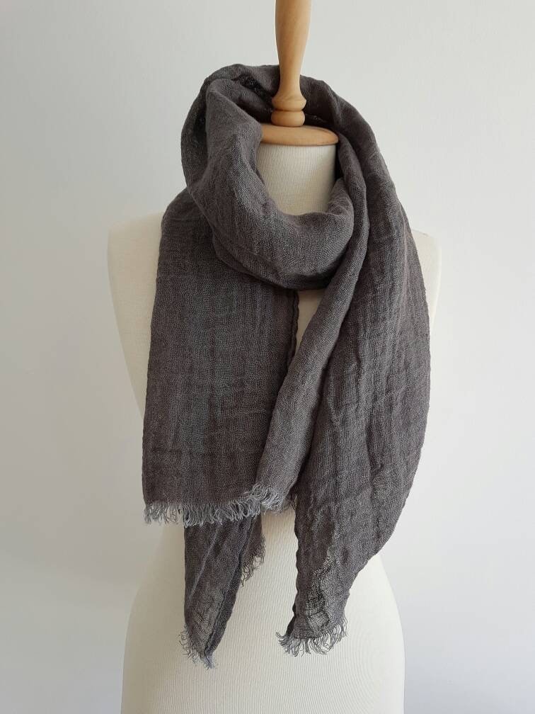 Grauer Leinenschal - Weicher Dunkelgrauer Schal Unisex-Tuch Damen-Leinenschal Herrenschal Bio-Flachsschal Graue Liebhaber von CottonMood