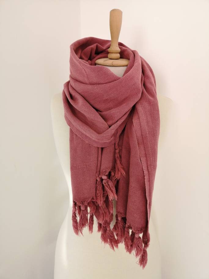 Rose Frau Schal - Fransen Decke Stein Gewaschen Baumwolle Wickeln Reise Fouta Festival Vertuschung Vintage Tragen von CottonMood