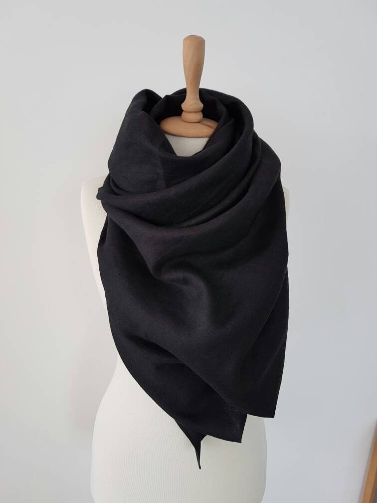 Schwarzer Leinenschal - Bio Flachs Schals Übergroße Leinenschals Schwarze Frauen Reine Leinen Kleidung von CottonMood