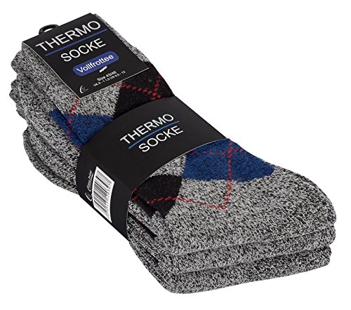 CottonPrime 3 Paar Herren Thermo Socken Vollfrottee im Karo-Design, Gr. 39-42 von CottonPrime