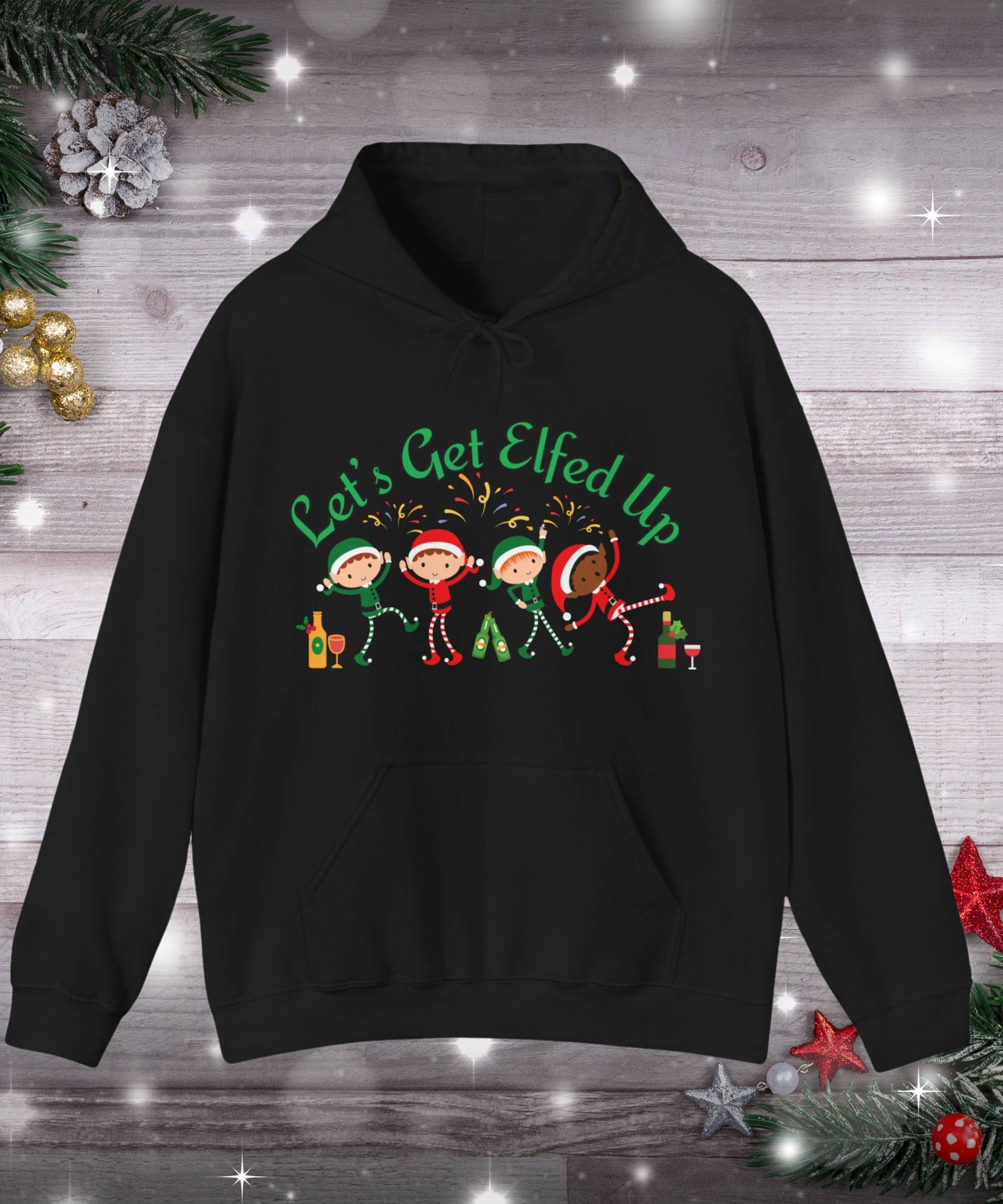 Elfed Up Weihnachten Hoodie, Lustiges Sweatshirt, Weihnachtself Festlicher Pullover, Winter Team Party Shirt von CottonPrintStudio