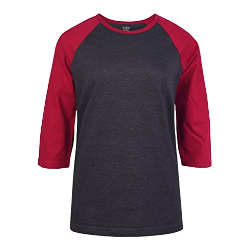 Cottonbell Damen Baseball Viertelärmel T-Shirt, Anthrazit/Burgunderrot, Groß Cottonbell Damen Baseball Viertelärmel T-Shirt, Anthrazit/Burgunderrot, Groß von Cottonbell