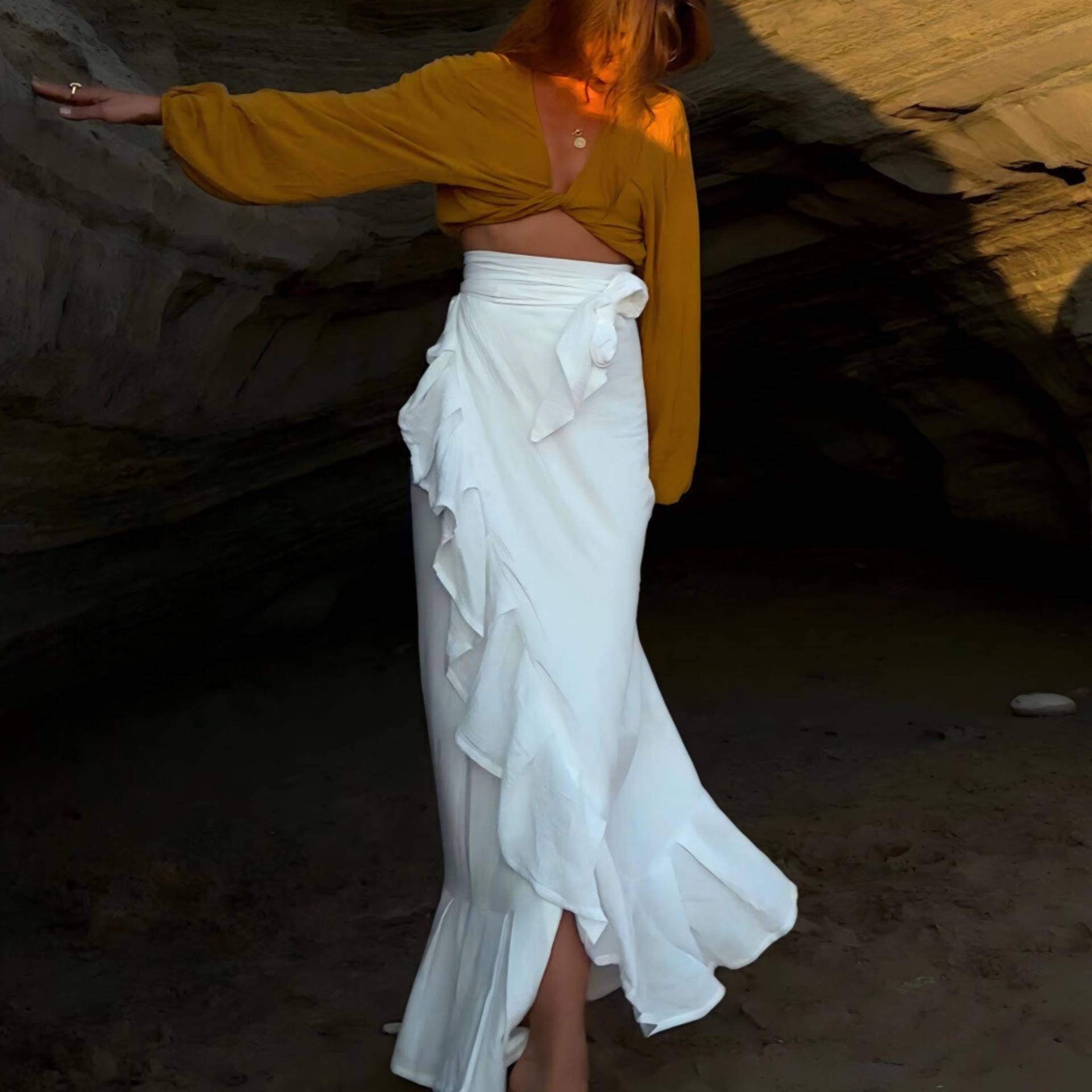 Wickelrock Gaia Mit Volantkante/ Aus Musselin/Damenrock Baumwolle/ Handgefertigt/ Boho Chic von CouCouCherieStudio