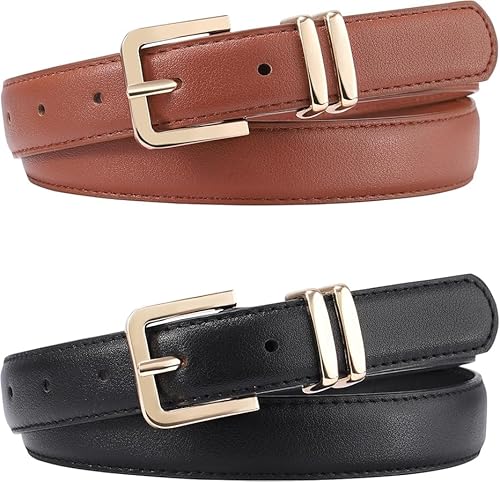 Coubeau 2 Stück Gürtel Kinder Mädchen Leder Verstellbare Kindergürtel für Mädchen Mode Ledergürtel mit Gold Quadratischer Schnalle für Jeans Hosen Kleid von Coubeau