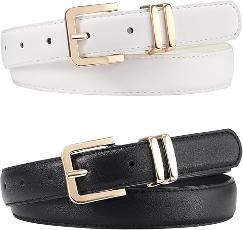 Coubeau 2 Stück Gürtel Kinder Mädchen Leder Verstellbare Kindergürtel für Mädchen Mode Ledergürtel mit Gold Quadratischer Schnalle für Jeans Hosen Kleid von Coubeau