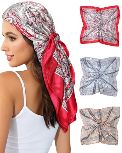 Coubeau 3 Stück Bandana Damen Seidentuch Haare Haartuch Frauen zum binden Halstuch Damen 35” Große Quadratische Kopftuch Damen von Coubeau