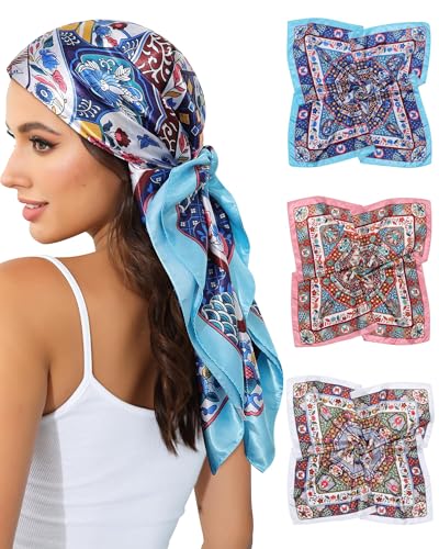 Coubeau 3 Stück Bandana Damen Seidentuch Haare Haartuch Frauen zum binden Halstuch Damen 35” Große Quadratische Kopftuch Damen von Coubeau