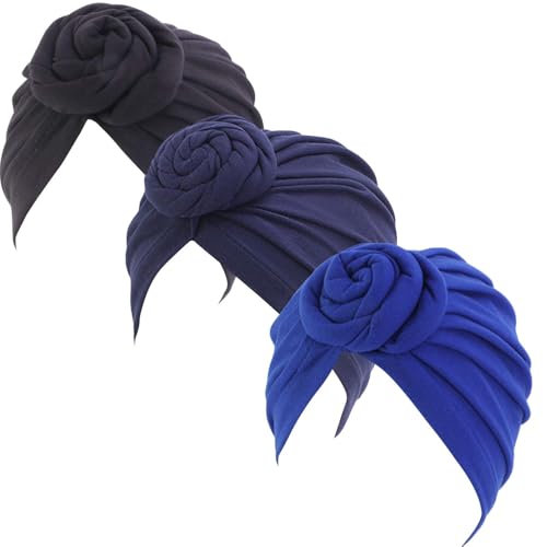 Coubeau 3er Pack Traditionelle Hijab-Hut für Damen mit afrikanischem Druck und Turban mit Schleife geknotet, Grün-Schwarz+Blau+Navy, Einheitsgröße von Coubeau