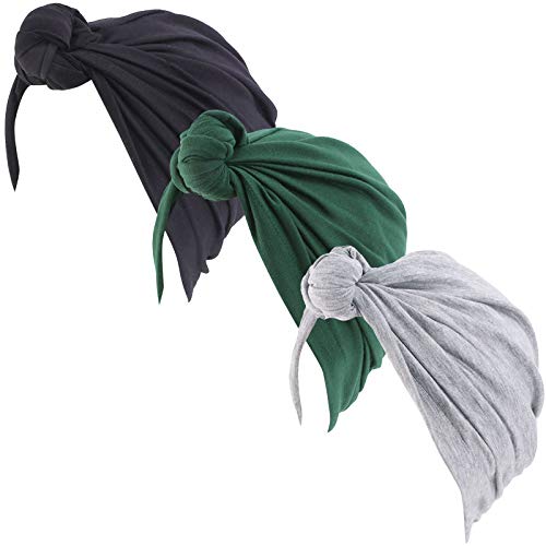 Coubeau 3er Pack Traditionelle Hijab-Hut für Damen mit afrikanischem Druck und Turban mit Schleife geknotet, Schwarz + Grün + Grau, Einheitsgröße von Coubeau