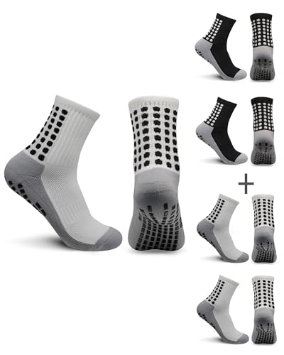 Coubeau 4 Paar rutschfeste Fußballsocken aus Baumwolle, geruchshemmende Gummi-Socken mit Sohle, verdickte Handtuchbasis Bequeme und atmungsaktive Sportsocken für Männer, Grauer Hintergrund - 2pc-n, von Coubeau