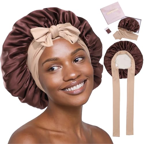 Coubeau Doppelseitig 100% Seidenhaube zum Schlafen - 19 Momme Maulbeerseide Schlafmütze aus Seide für Lockiges und Krauses Haar von Coubeau