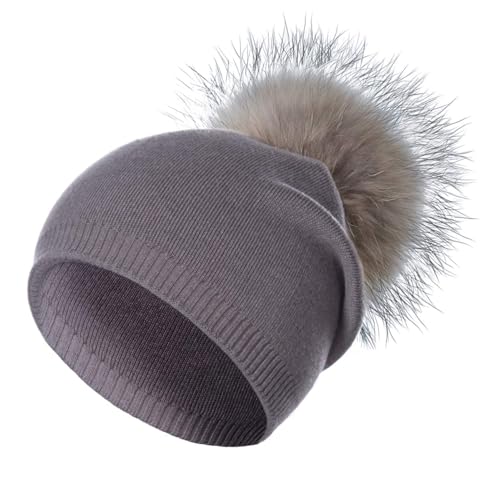 Coubeau Frauen Stricken Wolle Beanie - Winter Solid Kaschmir Ski Mützen Pom Pom von Coubeau