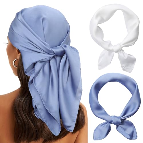 Coubeau Kopftuch Damen - 2 Stück 70 * 70cm Einfarbiges Kopftuch Farbiges Kopftuch Kopfbedeckung für Mädchen Taschenschal von Coubeau