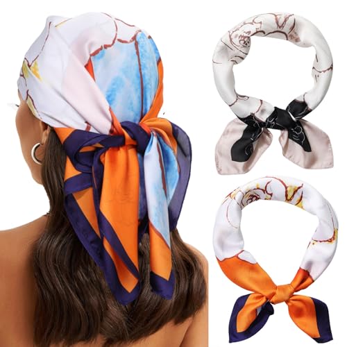 Coubeau Kopftuch Damen - 2 Stück 70 * 70cm Einfarbiges Farbiges Kopfbedeckung für Mädchen Taschenschal von Coubeau