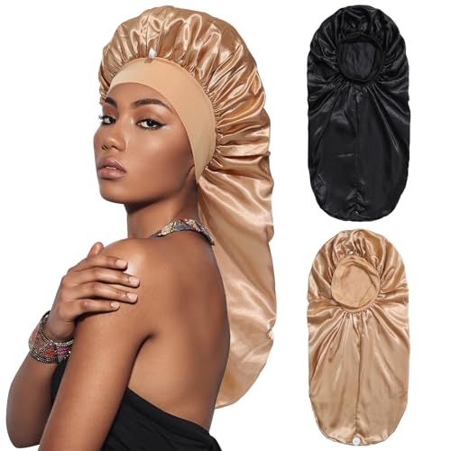 Coubeau Lange Satin-Schlafmütze für Damen – Schlafmütze mit Breiter Krempe und Schnalle Schützt das Haar Verstellbarer Halt Geeignet für Kurzes Haar Langes Haar und Lockiges Haar von Coubeau