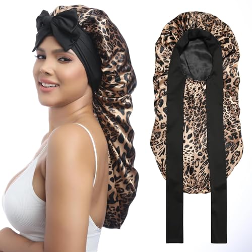 Coubeau Lange Satin Seidenhaube zum Schlafen für Damen - Haarhaube für die Nacht für Frauen Lange Locken Haar Bonnet Sleep Cap Seidenhaube Haare von Coubeau