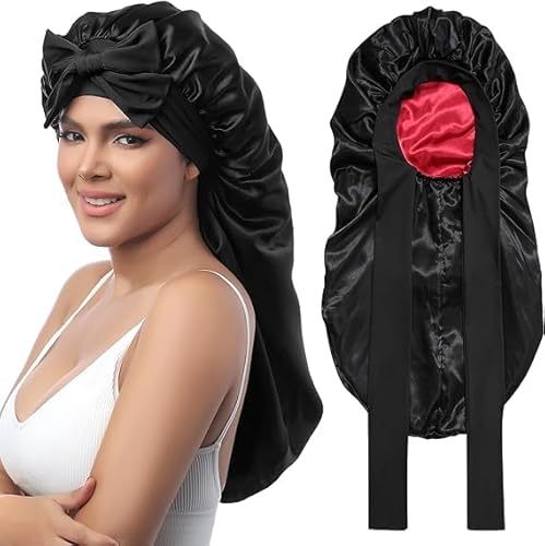 Coubeau Langsame Schlafhaube Seide - Umkehrbare Seiden-Haube für Lange Haare Frauen mit Schlafkappe und Schliessband Bonnet von Coubeau