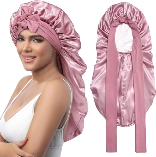 Coubeau Langsame Schlafhaube Seide - Umkehrbare Seiden-Haube für Lange Haare Frauen mit Schlafkappe und Schliessband Bonnet von Coubeau