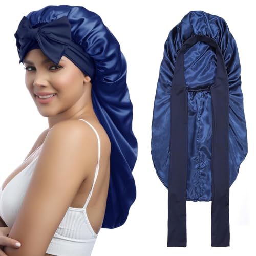 Coubeau Schlafmütze Satin Bonnet-Weite elastische Schlafhaube mit breitem Band, ideal zur Pflege von langen Haaren - Seidiges Design für Frauen von Coubeau