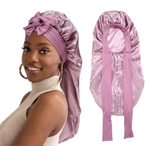 Coubeau Schlafmütze Satin Bonnet-Weite elastische Schlafhaube mit breitem Band, ideal zur Pflege von Langen Haaren - Seidiges Design für Frauen von Coubeau