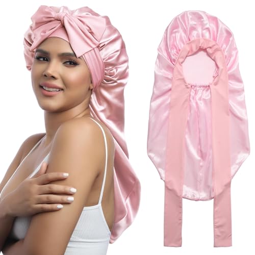 Coubeau Schlafmütze Satin Bonnet-Weite elastische Schlafhaube mit breitem Band, ideal zur Pflege von Langen Haaren - Seidiges Design für Frauen von Coubeau