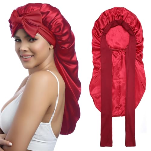 Coubeau Schlafmütze Satin Bonnet-Weite elastische Schlafhaube mit breitem Band, ideal zur Pflege von langen Haaren - Seidiges Design für Frauen von Coubeau