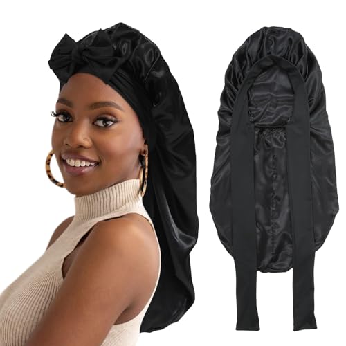 Coubeau Schlafmütze Satin Bonnet-Weite elastische Schlafhaube mit breitem Band, ideal zur Pflege von Langen Haaren - Seidiges Design für Frauen von Coubeau