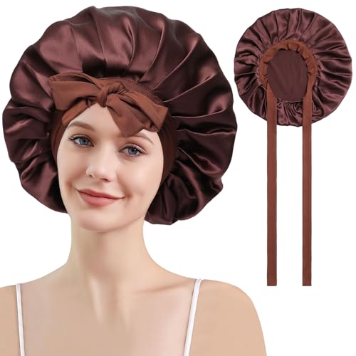 Coubeau Seidenhaube zum schlafen für Damen -100% Silk bonnet Schlafhaube Seide Haarhaube für die nacht Seide Bonnet sleep cap von Coubeau