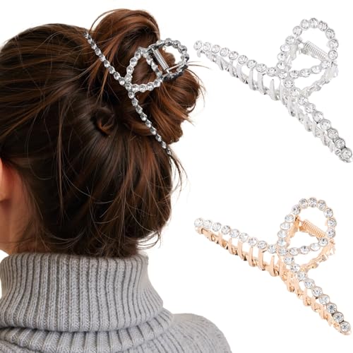 Haarklammer Metall 2 Stück Große Goldene Silber Haarklammer Glitzer Haarspange mit Perlen Strass für Dickes Haar Geburtstagsgeschenk für Frauen und Mädchen von Coubeau