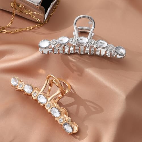 Haarklammer Metall 2 Stück Große Goldene Silber Haarklammer Glitzer Haarspange mit Perlen Strass für Dickes Haar Geburtstagsgeschenk für Frauen und Mädchen von Coubeau
