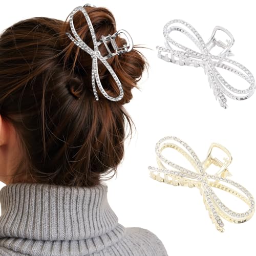 Haarklammer Metall 2 Stück Große Goldene Silber Haarklammer Glitzer Haarspange mit Perlen Strass für Dickes Haar Geburtstagsgeschenk für Frauen und Mädchen von Coubeau