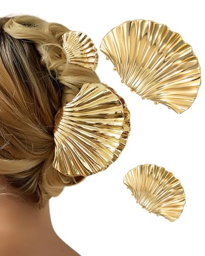 Metall Muschel Haarklammern Muschel-Haarspangen Damen Haarklammer Gold Silber Modische Blumen-Haarspange Haarklammer Mode Accessoires für Frauen und Mädchen 2 Stück Groß und Klein von Coubeau