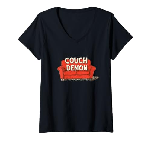 Damen Happy Couch Demon Grafik für Erwachsene und Kinder T-Shirt mit V-Ausschnitt Damen Happy Couch Demon Grafik für Erwachsene und Kinder T-Shirt mit V-Ausschnitt von Couch Outfit