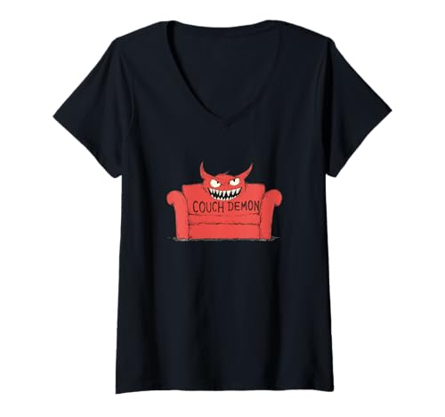 Damen Tolles Couch-Dämonen-Emblem für Erwachsene und Kinder T-Shirt mit V-Ausschnitt Damen Tolles Couch-Dämonen-Emblem für Erwachsene und Kinder T-Shirt mit V-Ausschnitt von Couch Outfit