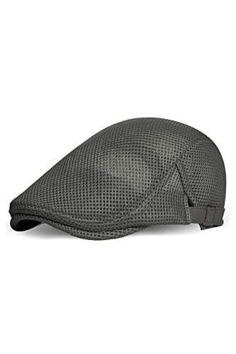 Coucoland Barett Cap Herren Sommer Netz Schiebermütze Atmungsaktiv Schirmmütze Newsboy Flat Cap Baskenmütze Herren Alltagsleben Accessoires (Grau, Verstellbare Träger) von Coucoland