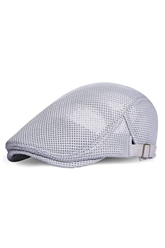 Coucoland Barett Cap Herren Sommer Netz Schiebermütze Atmungsaktiv Schirmmütze Newsboy Flat Cap Baskenmütze Herren Alltagsleben Accessoires (Hellgrau, Verstellbare Träger) von Coucoland
