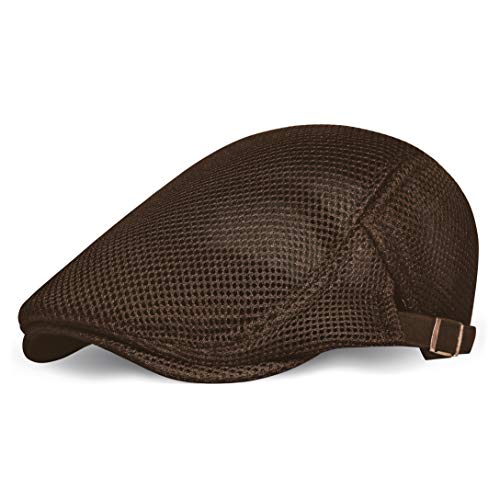 Coucoland Barett Cap Herren Sommer Netz Schiebermütze Atmungsaktiv Schirmmütze Newsboy Flat Cap Baskenmütze Herren Alltagsleben Accessoires (Kaffee, Verstellbare Träger) von Coucoland