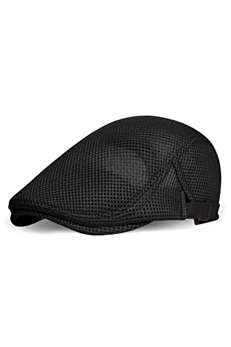 Coucoland Barett Cap Herren Sommer Netz Schiebermütze Atmungsaktiv Schirmmütze Newsboy Flat Cap Baskenmütze Herren Alltagsleben Accessoires (Schwarz, Verstellbare Träger) von Coucoland