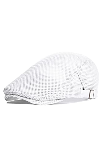 Coucoland Barett Cap Herren Sommer Netz Schiebermütze Atmungsaktiv Schirmmütze Newsboy Flat Cap Baskenmütze Herren Alltagsleben Accessoires (Weiß, Verstellbare Träger) von Coucoland