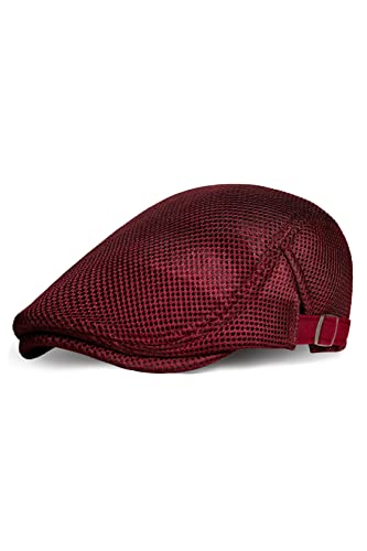 Coucoland Barett Cap Herren Sommer Netz Schiebermütze Atmungsaktiv Schirmmütze Newsboy Flat Cap Baskenmütze Herren Alltagsleben Accessoires Weinrot von Coucoland