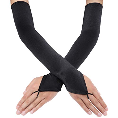 Coucoland Damen Satin Classic Opera Fest Party Audrey Hepburn Handschuhe - 1920s Lang Kurz Elastisch (Fingerlos Glatt/Schwarz) von Coucoland