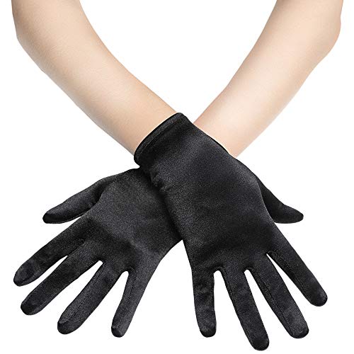 Coucoland Damen Handschuhe Satin Classic Opera Fest Party Audrey Hepburn Handschuhe 1920s Handschuhe Damen Lang Kurz Elastisch (Schwarz/22cm) von Coucoland