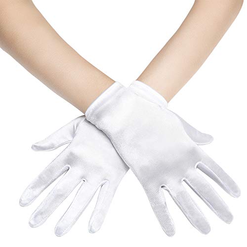Coucoland Damen Satin Classic Opera Fest Party Audrey Hepburn Handschuhe - 1920s Lang Kurz Elastisch (Weiß/22cm) von Coucoland