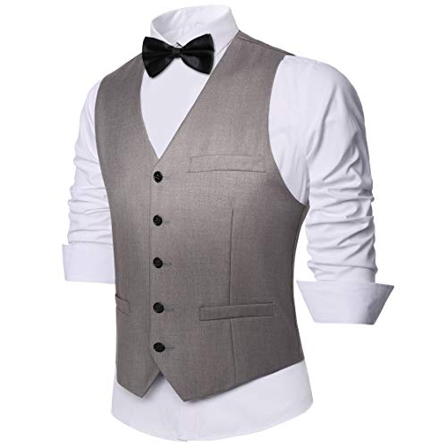 Coucoland Herren Weste Anzugweste V Ausschnitt Ärmellose Sakko Blazer Top Weste mit 5 Knöpfen Slim Regular Fit Herrenweste Smoking Frack Anzug Weste für Alltag Business Hochzeit (Grau, S) von Coucoland