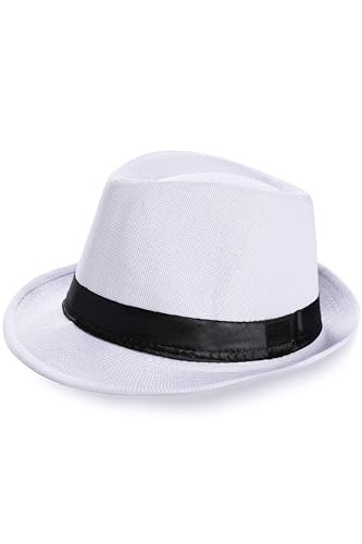 Coucoland Panama Hut Mafia Gangster Herren Fedora Trilby Bogart Hut Herren 1938s Gatsby Kostüm Original Weiß L von Coucoland