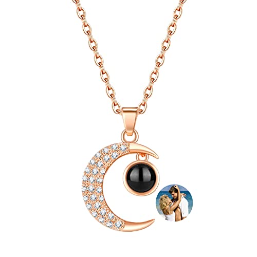 Coudf 925 Silber Custom Foto Mond Halskette mit Ich liebe dich in 100 Sprachen Projektion Schmuck Geschenke(Roségold - Foto - Vollfarbe) von Coudf