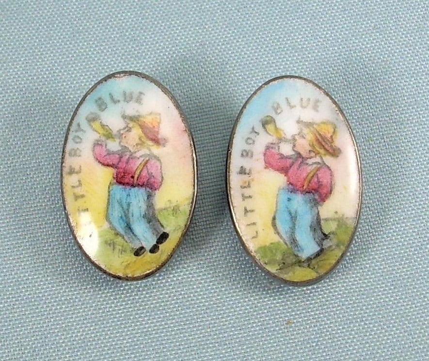 sterling Porzellan Kleiner Junge Blau Clips-Vintage Antik 925 Silber-Emaille-Hermann H Dreieck Hallmark-Englisch Kinderreim-Pullover Lätzchen von CougarCoveJewelry