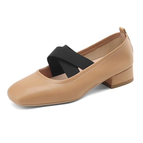CouieCuies Ballet Schuhe for Damen Square Toe Mary Jane Absatz Chunky Pumps Ohne Verschluss Gemütlich Leisure Kleid Schuhe von CouieCuies