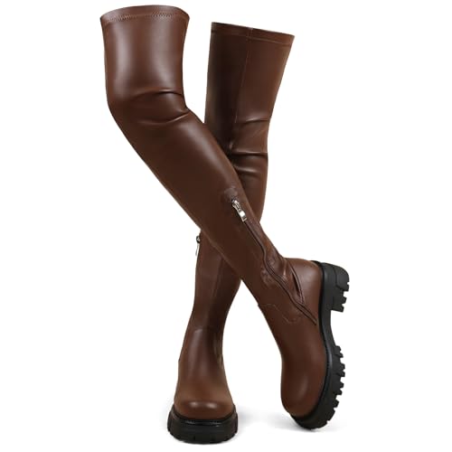 CouieCuies Braun Over knee Stiefel for Damen Platform Thigh High Stiefel Comfortable Stretch Boots Langschaft von CouieCuies